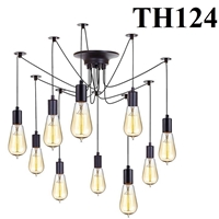 Đèn thả dây điện chân nhện mềm đen 10 đui TH124, E27 x 10